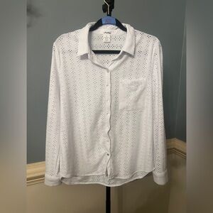 Elegant White Eyelet Button Down Shirt